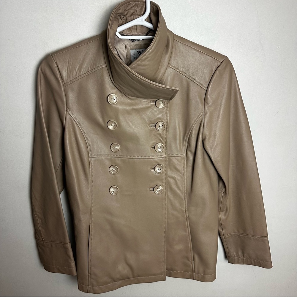 Worthington Genuine Lambskin Leather Jacket Women's Size Large Double Breasted